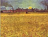 Famous Sunset Paintings - WheatField at Sunset